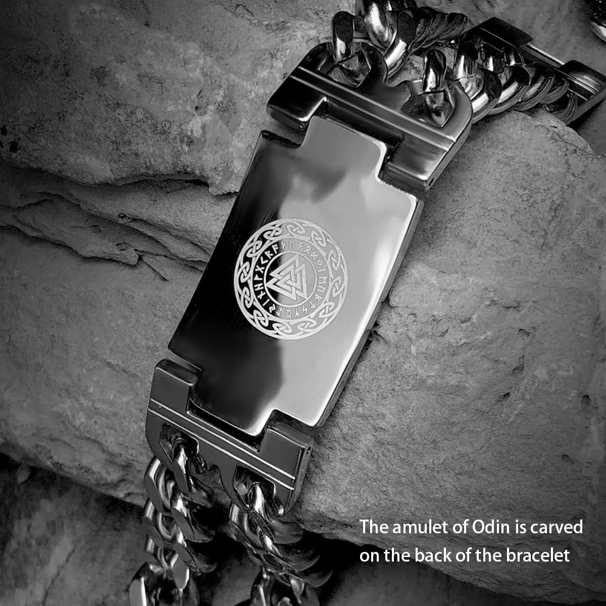 bahamut Mens Viking Odin Gungnir Stainless Steel Cool Cuban Chain Link Bracelet for Men,Norse Cuff Wristband Jewelry