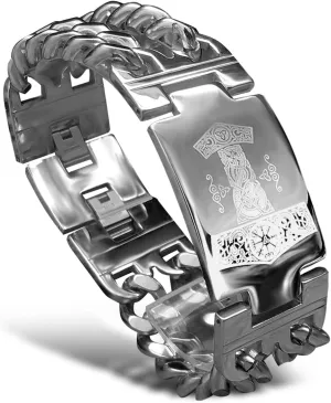 bahamut Mens Viking Odin Gungnir Stainless Steel Cool Cuban Chain Link Bracelet for Men,Norse Cuff Wristband Jewelry