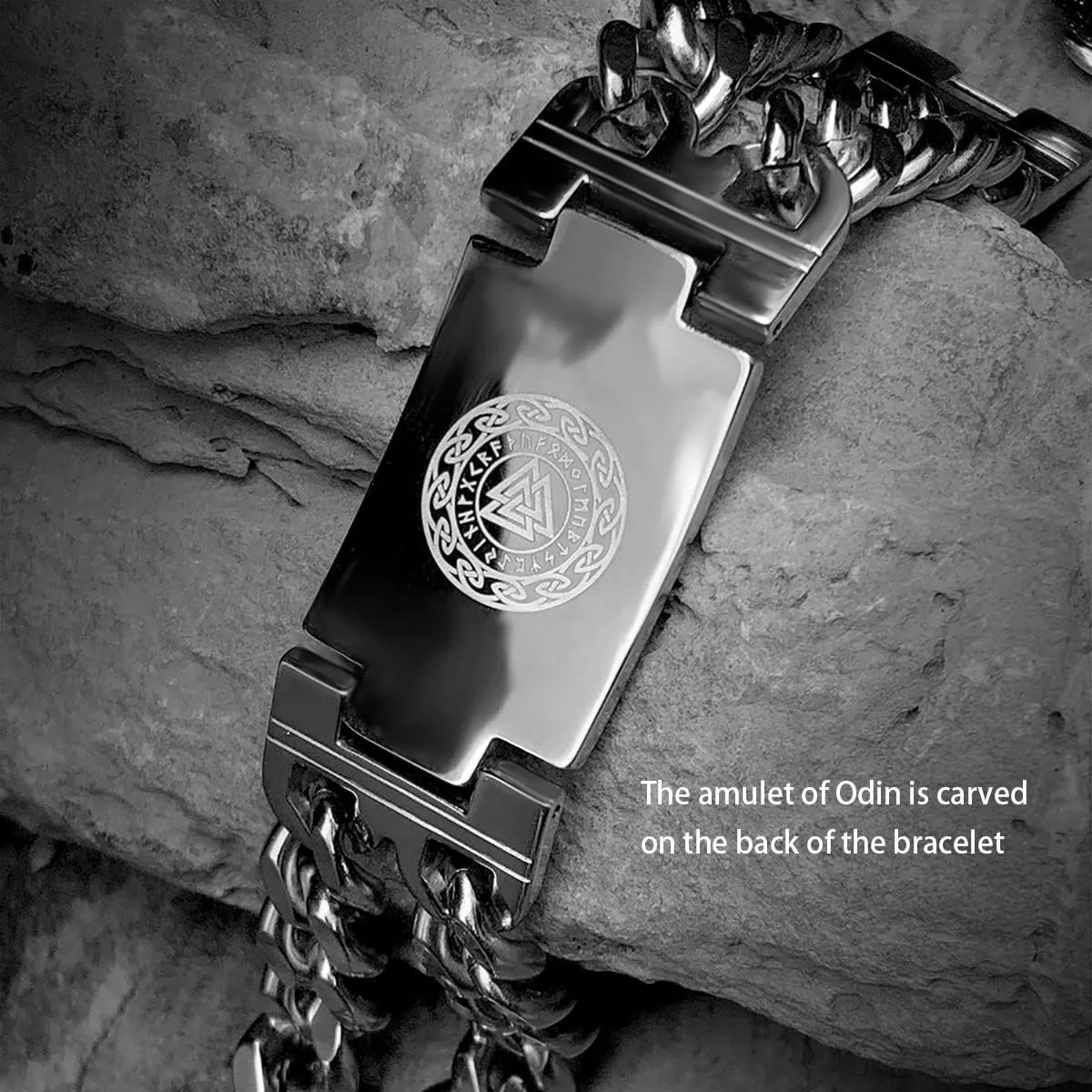 bahamut Mens Viking Odin Gungnir Stainless Steel Cool Cuban Chain Link Bracelet for Men,Norse Cuff Wristband Jewelry