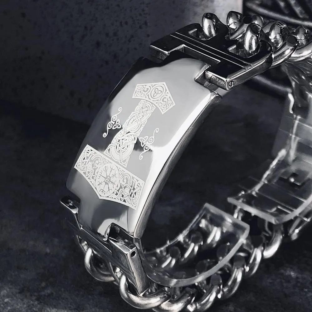 bahamut Mens Viking Odin Gungnir Stainless Steel Cool Cuban Chain Link Bracelet for Men,Norse Cuff Wristband Jewelry