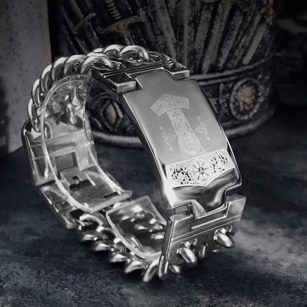 bahamut Mens Viking Odin Gungnir Stainless Steel Cool Cuban Chain Link Bracelet for Men,Norse Cuff Wristband Jewelry