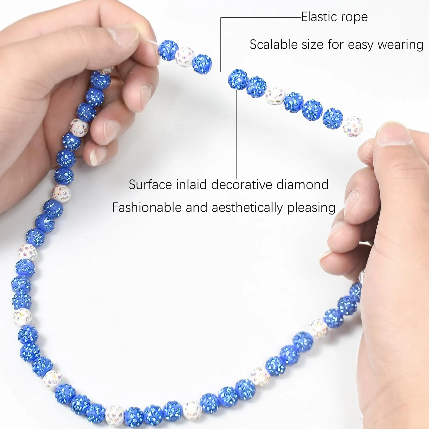 Baseball Beaded Chain Necklace 20 Inch Bling Ice Collection Necklace Adjustable Elastic Cord Glitter Rhinestone Ball Necklace Inspired Sports Jewelry Athlete Necklace for Men Boys