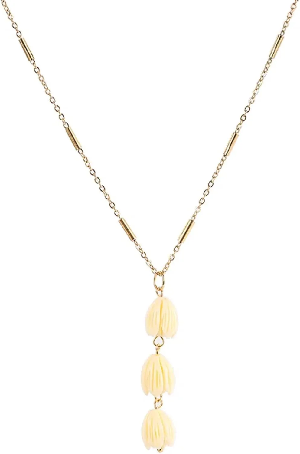Beautiful Charm Hawaiian Pikake Jasmine Tube Bar Stainless Steel Necklace