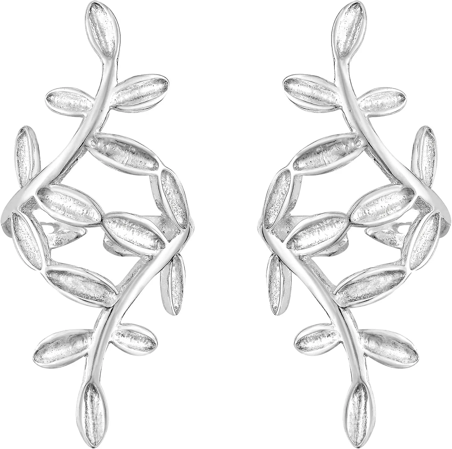 Beautiful Nature-Inspired Olive Leaf Garland Sterling Silver Cuff Earrings | Ear Cuffs Fine Jewelry for Women