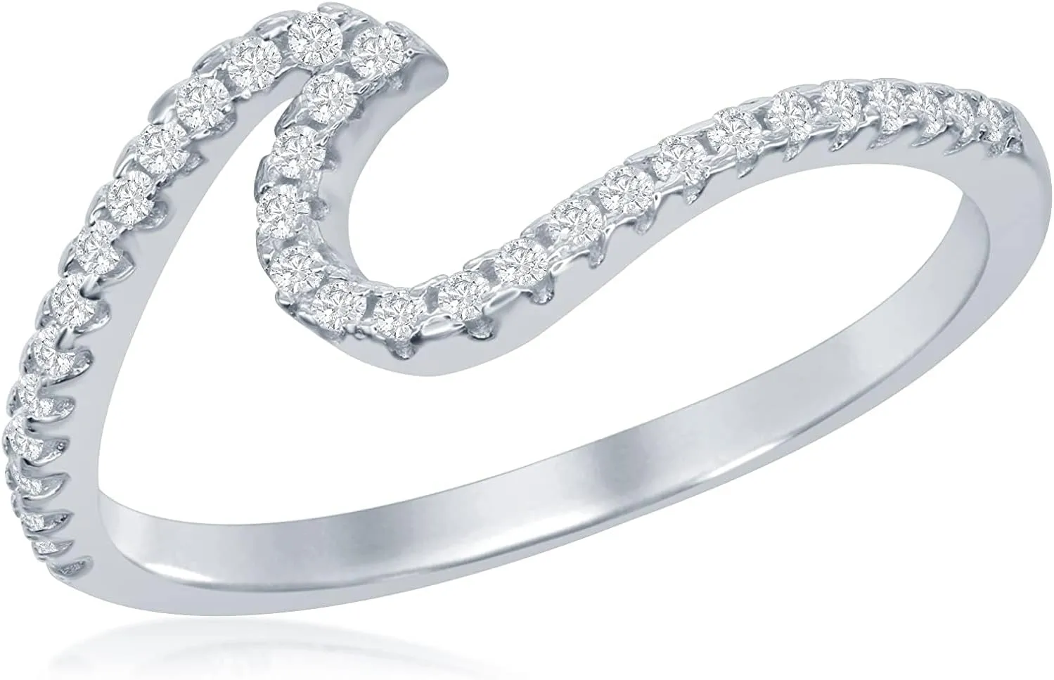 Beaux Bijoux Sterling Silver CZ Simulated Diamond Wave Ring | Silver Band Ring with Wave Design for Women