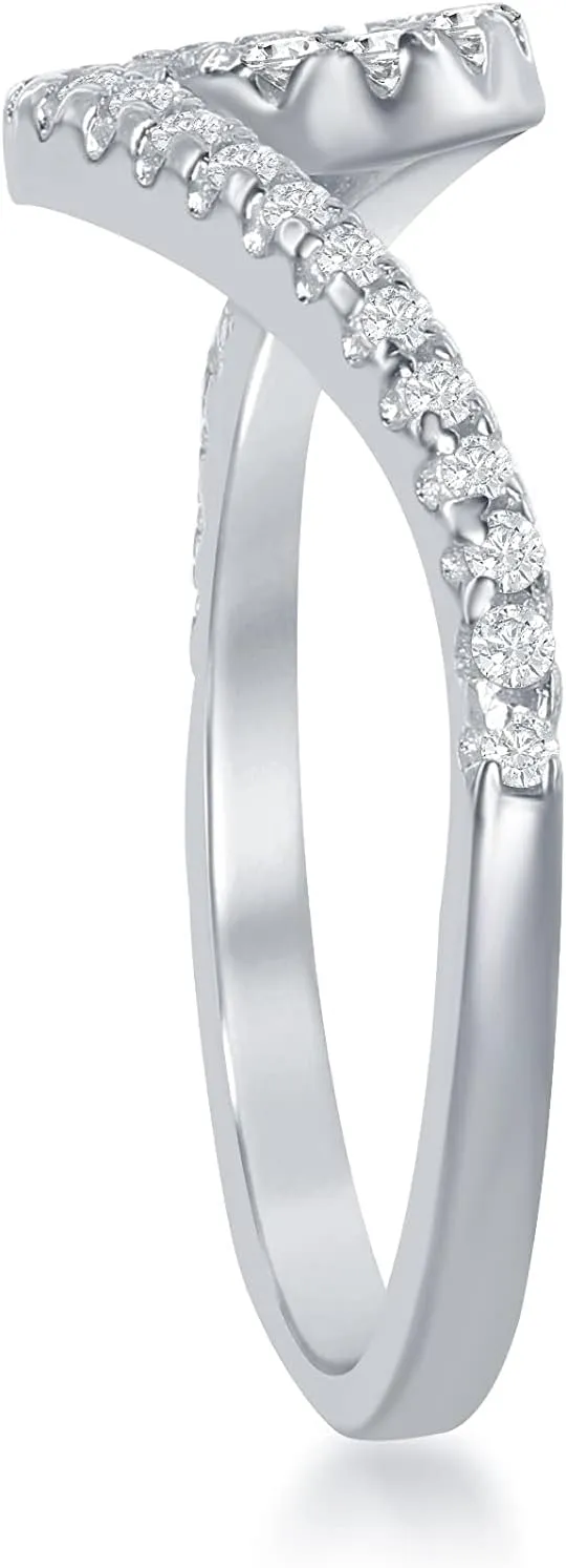 Beaux Bijoux Sterling Silver CZ Simulated Diamond Wave Ring | Silver Band Ring with Wave Design for Women