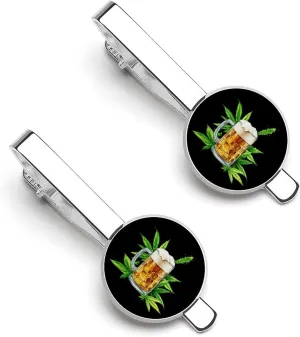 Beer And Weeds Men's Tie Clips Shirt Necktie Bar Pinch Silver Tack Pins Cufflinks Mens Suit Tie Accessories