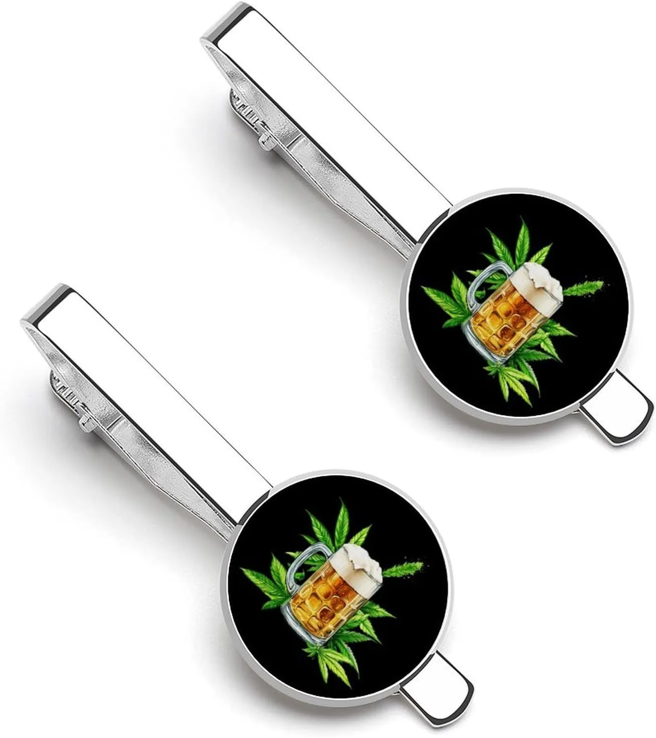 Beer And Weeds Men's Tie Clips Shirt Necktie Bar Pinch Silver Tack Pins Cufflinks Mens Suit Tie Accessories