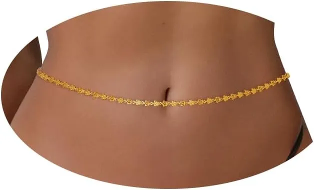 Belly Chain for Women Gold Floral Waist Chains Adjustable Body Chain Body Jewelry Accessories for Bikini Beach
