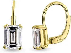 BERRICLE Sterling Silver Solitaire 2.4 Carat Emerald Cut Cubic Zirconia CZ Anniversary Leverback Dangle Drop Earrings for Women (Yellow Gold Flashed, Rhodium Plated)