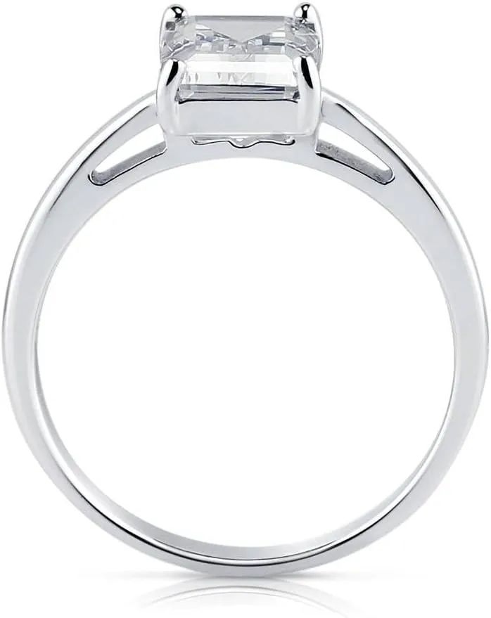 BERRICLE Sterling Silver Solitaire Wedding Engagement Rings 2.1 Carat Emerald Cut Cubic Zirconia CZ Ring for Women, Rhodium Plated Size 4-10