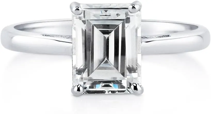 BERRICLE Sterling Silver Solitaire Wedding Engagement Rings 2.1 Carat Emerald Cut Cubic Zirconia CZ Ring for Women, Rhodium Plated Size 4-10