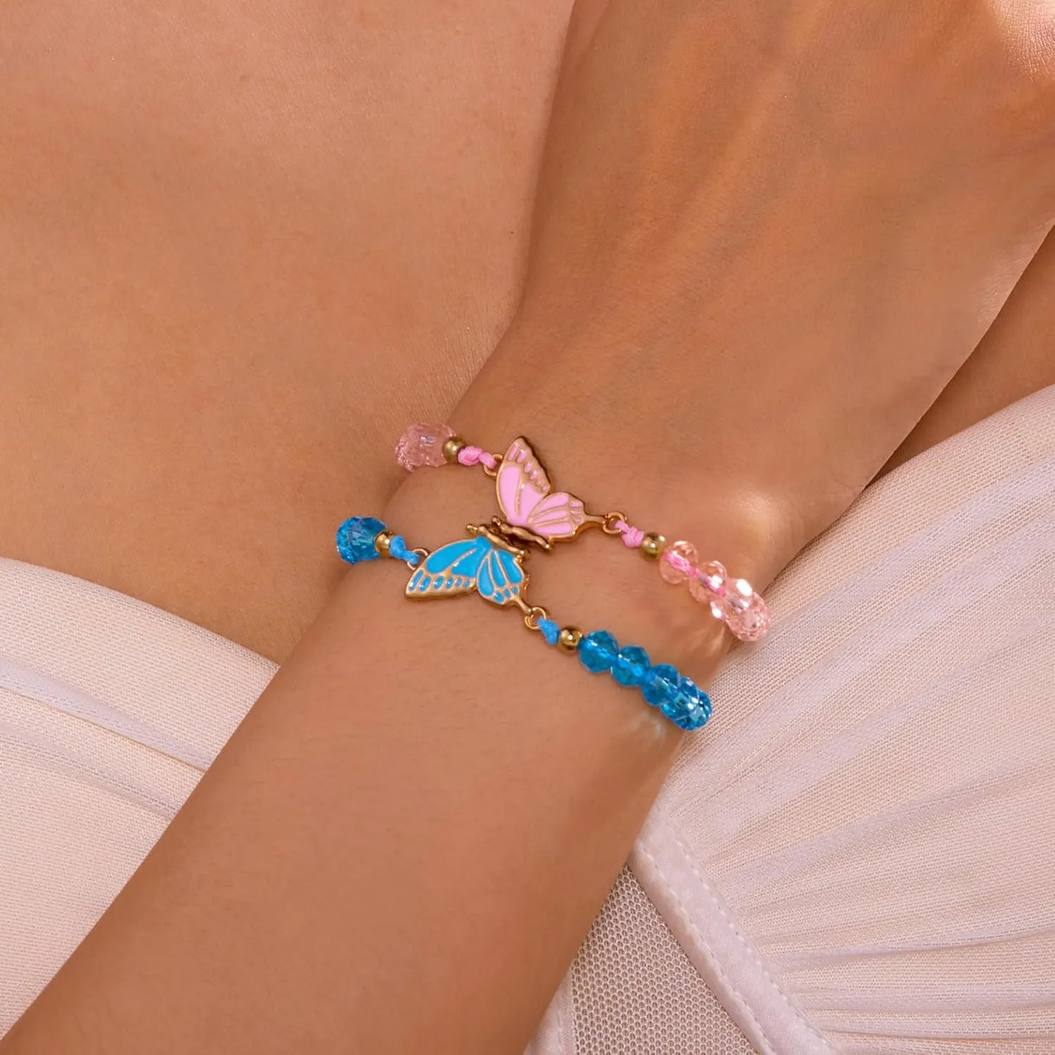 BFF Bracelets for 2-Butterfly Matching Friendship Braided Bracelets Handmade Charm Adjustable Strand Best Friends Bracelet Jewelry Gifts (Blue & Pink)