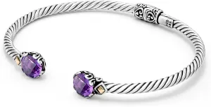 Birthstone Bangle For Women, 925 Sterling Silver 7mm Round Natural Gemstone, One Size Twisted Cable, Wedding & Mother's Day Gift