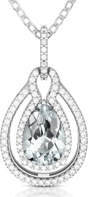 Birthstone Necklace For Women  Platinum Plated 925 Sterling Silver Teardrop Birthstones Pendants Necklaces, Womens Birth Stone Tarnish Free Jewelry, Gemstone Gift For Wife Mother Her