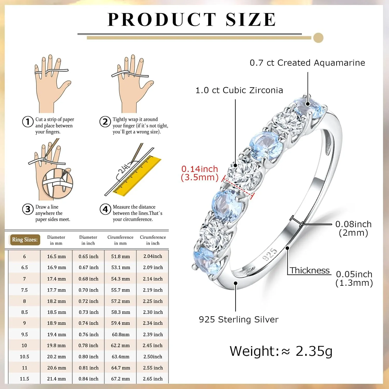Birthstone Wedding Band Eternity Rings 925 Sterling Silver Rings Stackable Anniversary Engagement Rings Cubic Zirconia Inlaid Created Garnet/Amethyst/Sapphire Ring 7 Stone Ring, Size 6 to 10