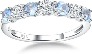 Birthstone Wedding Band Eternity Rings 925 Sterling Silver Rings Stackable Anniversary Engagement Rings Cubic Zirconia Inlaid Created Garnet/Amethyst/Sapphire Ring 7 Stone Ring, Size 6 to 10