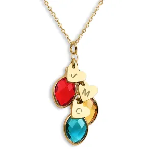 Birthstones & Initials Necklace for Mom, Grandma, Women Up To 7 Birthstones, Multiple Kids, Grandkids, Family Jewelry, Custom Heart Initial Charms 18k Gold Plated Birthday Graduation Mother's Day Gift