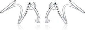 BISAER 925 Sterling Silver Triple Illusion Stud Earrings Double Huggie Hoop Earrings for One Hole Simple Trendy Claw Earring for Women Jewelry Gifts
