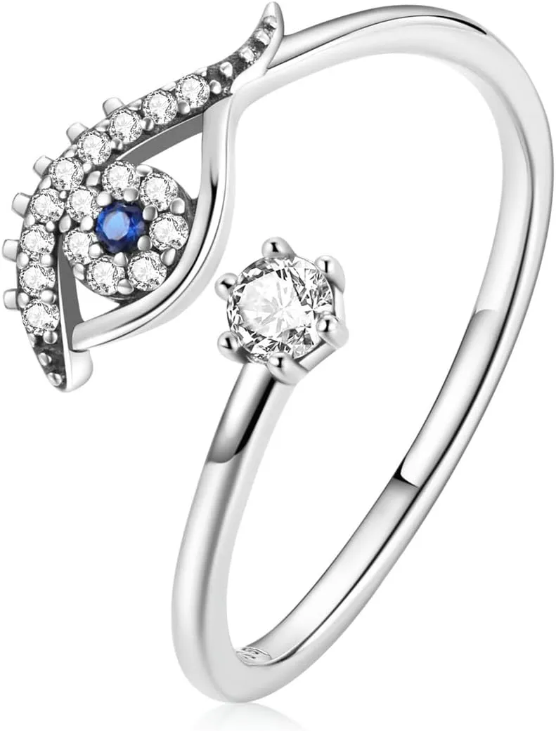 BISAER Snake Ring Adjustable Rings For Women 925 Sterling Silver Evil Eye Rings Gothic Vintage Octopus Dragonfly Moon Cat Stackable Ring For Women