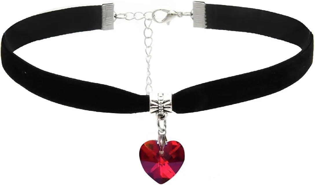 Black Choker Necklaces for Woman Love Heart Choker Necklace Adjustable Velvet Choker Soft Collar Chain Red Heart Necklace Halloween Cosplay Party