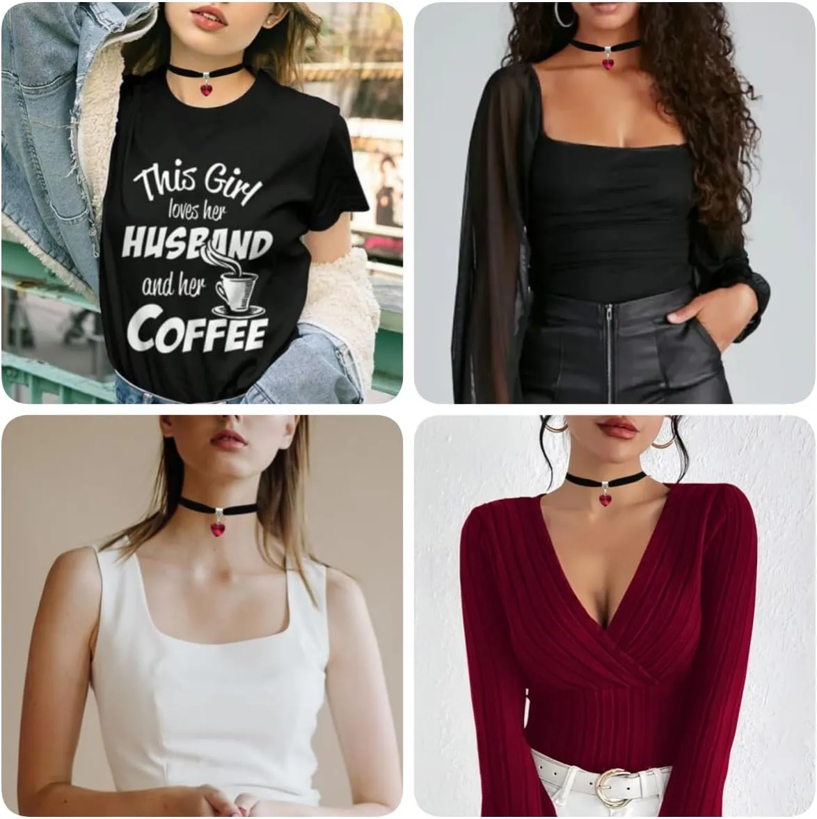 Black Choker Necklaces for Woman Love Heart Choker Necklace Adjustable Velvet Choker Soft Collar Chain Red Heart Necklace Halloween Cosplay Party