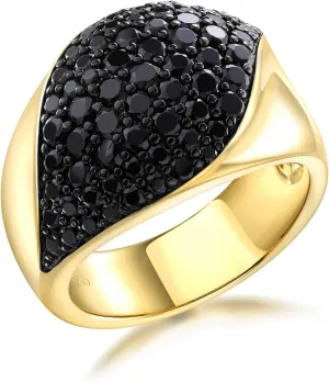 Black Spinel Gold Band Ring Woman Men 925 Sterling Silver Fake Black Diamond Statement Wide Band Cocktail Rings Size 6 to 10