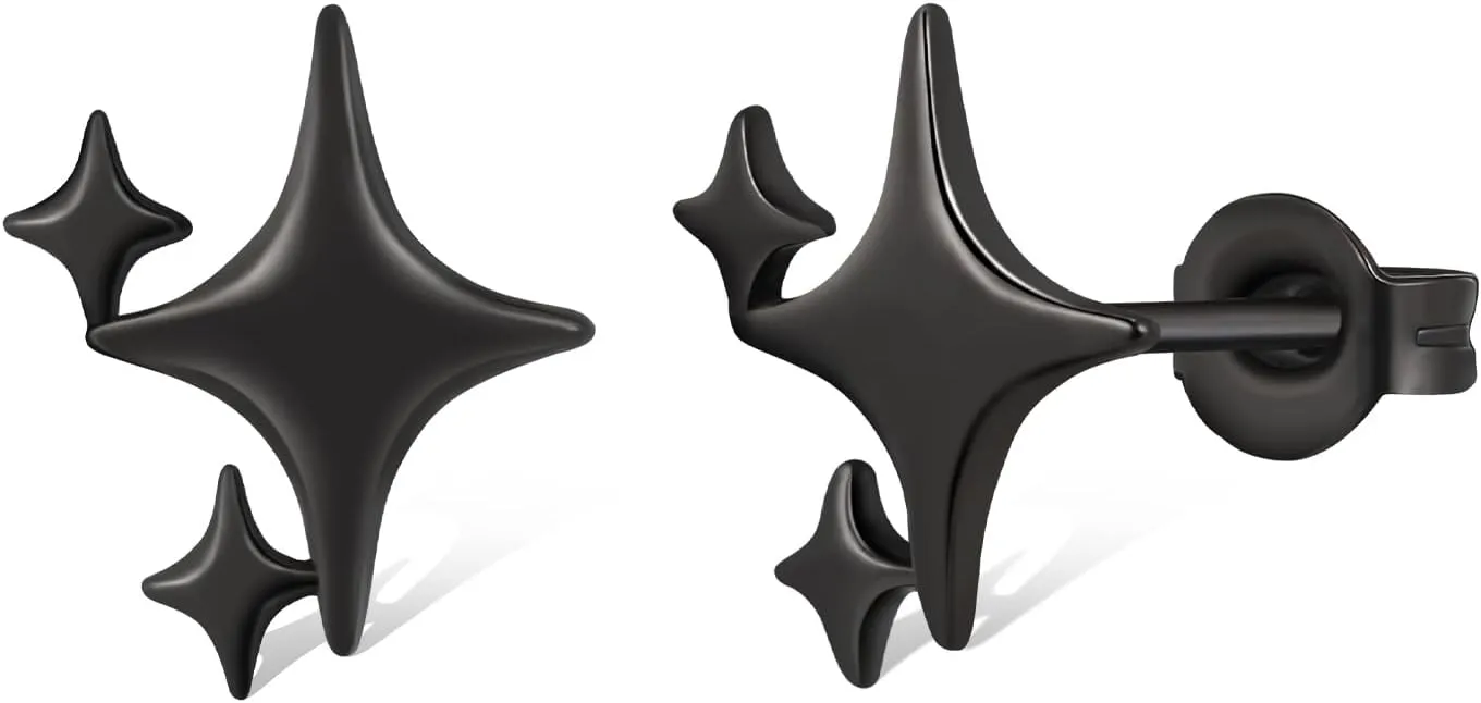 Black Stars Stud Earrings for Women Trendy 14K Black Gold Plated Stud Earrings for Hypoallergenic Jewelry