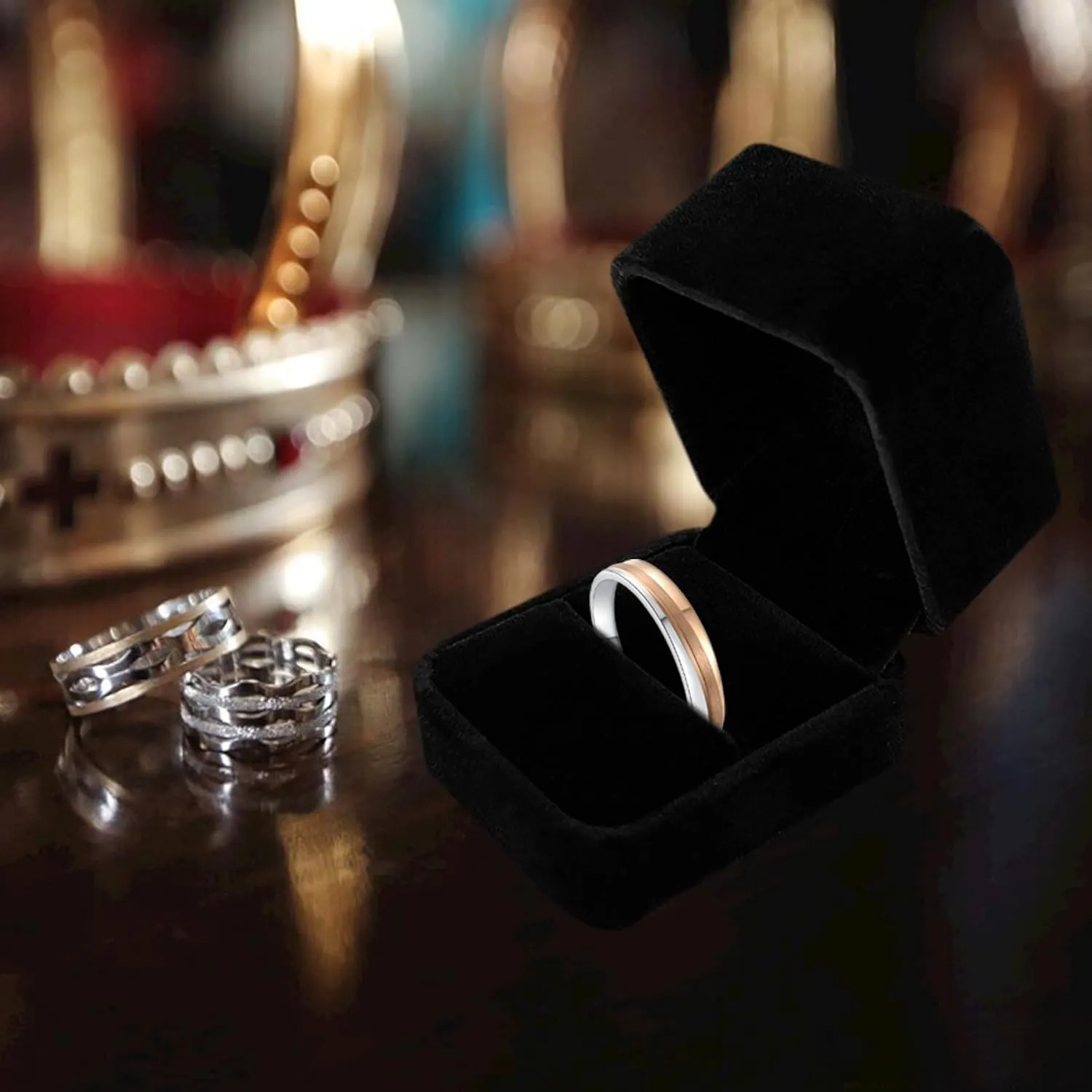 Black Velvet Ring Box,Jewelry Gift Box for Proposal,Engagement, Wedding - Easy to Carry and Fit into Your Pocket (Black, S)
