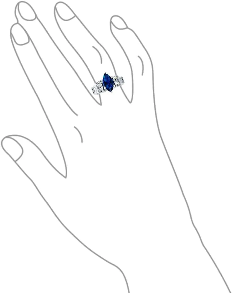 Bling Jewelry Personalize Vintage Estate Art Deco Style Halo Blue Simulated Sapphire Marquise Oval Solitaire Engagement Ring For Women .925 Sterling Silver Customizable