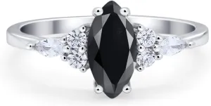 Blue Apple Co. Art Deco Vintage Style Marquise Wedding Engagement Bridal Ring Round Simulated Cubic Zirconia 925 Sterling Silver