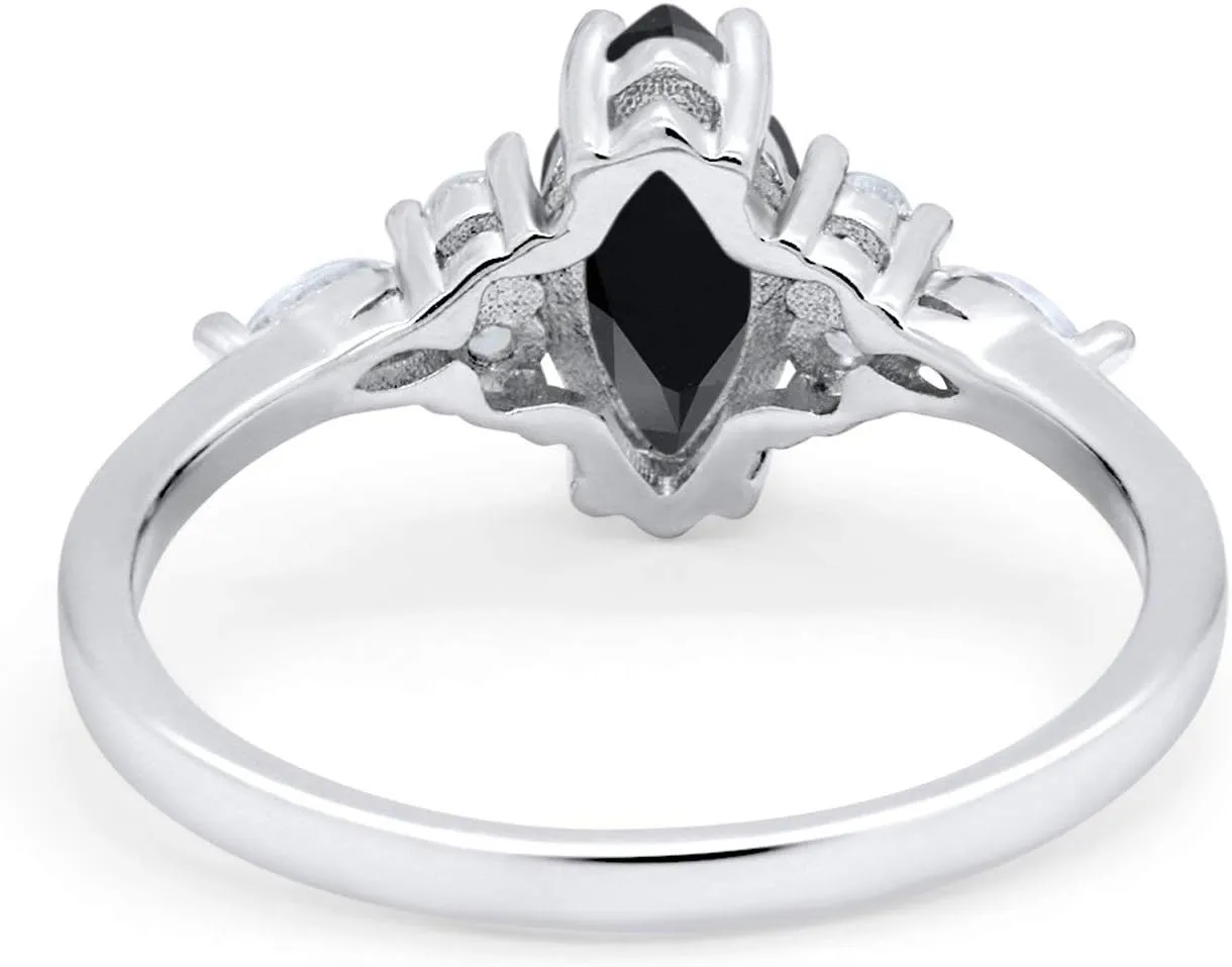 Blue Apple Co. Art Deco Vintage Style Marquise Wedding Engagement Bridal Ring Round Simulated Cubic Zirconia 925 Sterling Silver