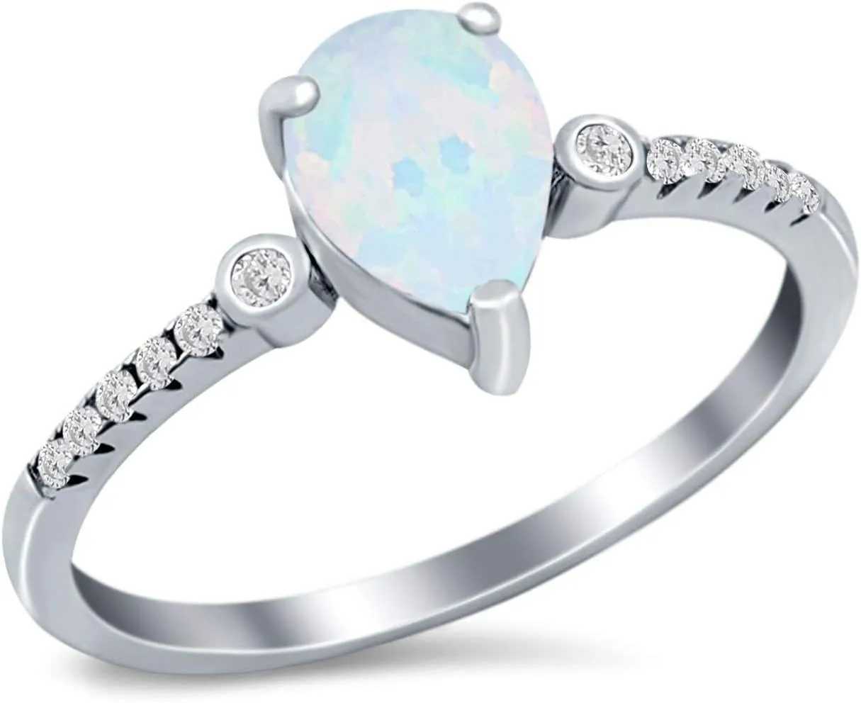 Blue Apple Co. Art Deco Vintage Style Pear Teardrop Wedding Engagement Bridal Ring Round Simulated Cubic Zirconia 925 Sterling Silver