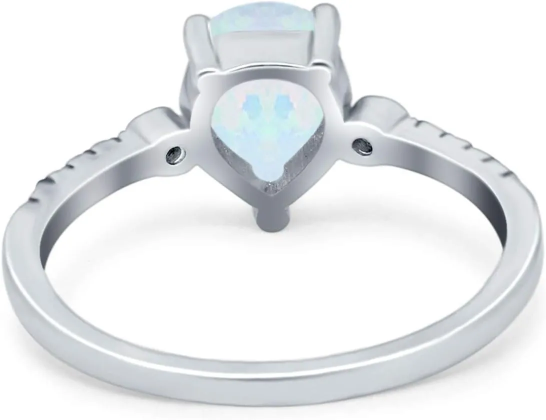 Blue Apple Co. Art Deco Vintage Style Pear Teardrop Wedding Engagement Bridal Ring Round Simulated Cubic Zirconia 925 Sterling Silver