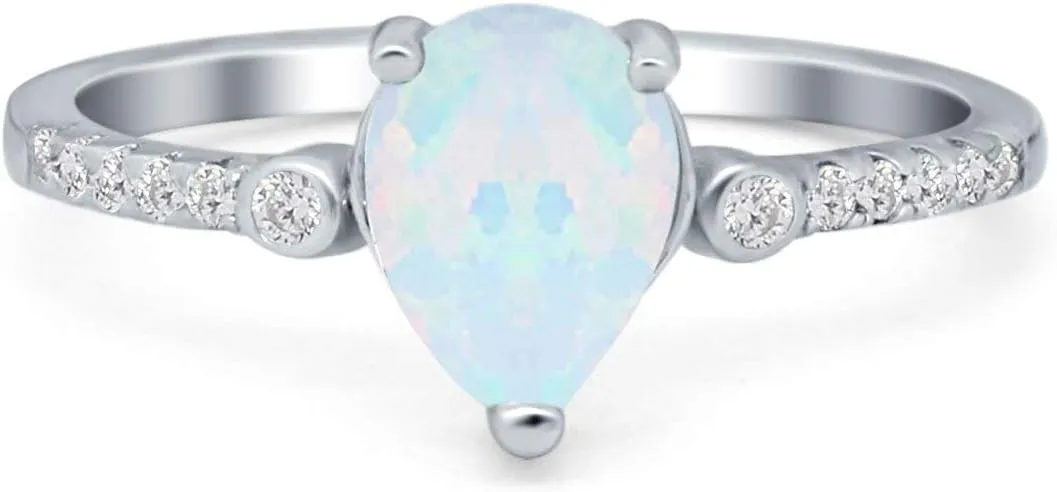 Blue Apple Co. Art Deco Vintage Style Pear Teardrop Wedding Engagement Bridal Ring Round Simulated Cubic Zirconia 925 Sterling Silver