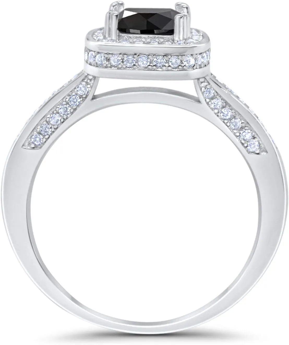 Blue Apple Co. Art Deco Vintage Style Wedding Engagement Ring Cushion Round Cubic Zirconia 925 Sterling Silver
