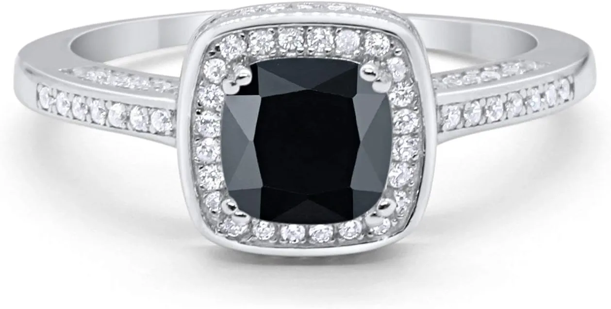 Blue Apple Co. Art Deco Vintage Style Wedding Engagement Ring Cushion Round Cubic Zirconia 925 Sterling Silver