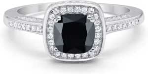 Blue Apple Co. Art Deco Vintage Style Wedding Engagement Ring Cushion Round Cubic Zirconia 925 Sterling Silver