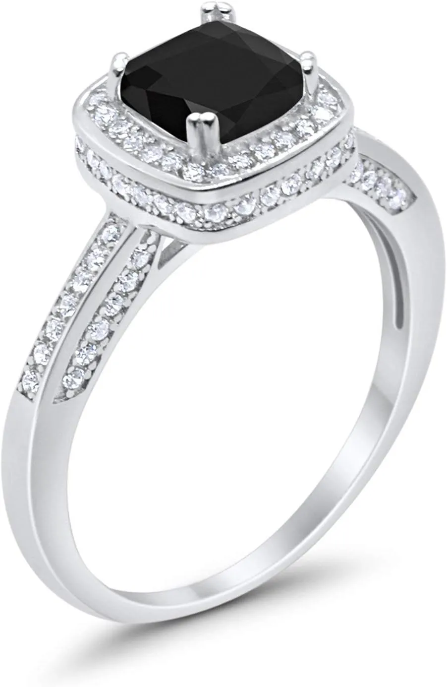 Blue Apple Co. Art Deco Vintage Style Wedding Engagement Ring Cushion Round Cubic Zirconia 925 Sterling Silver