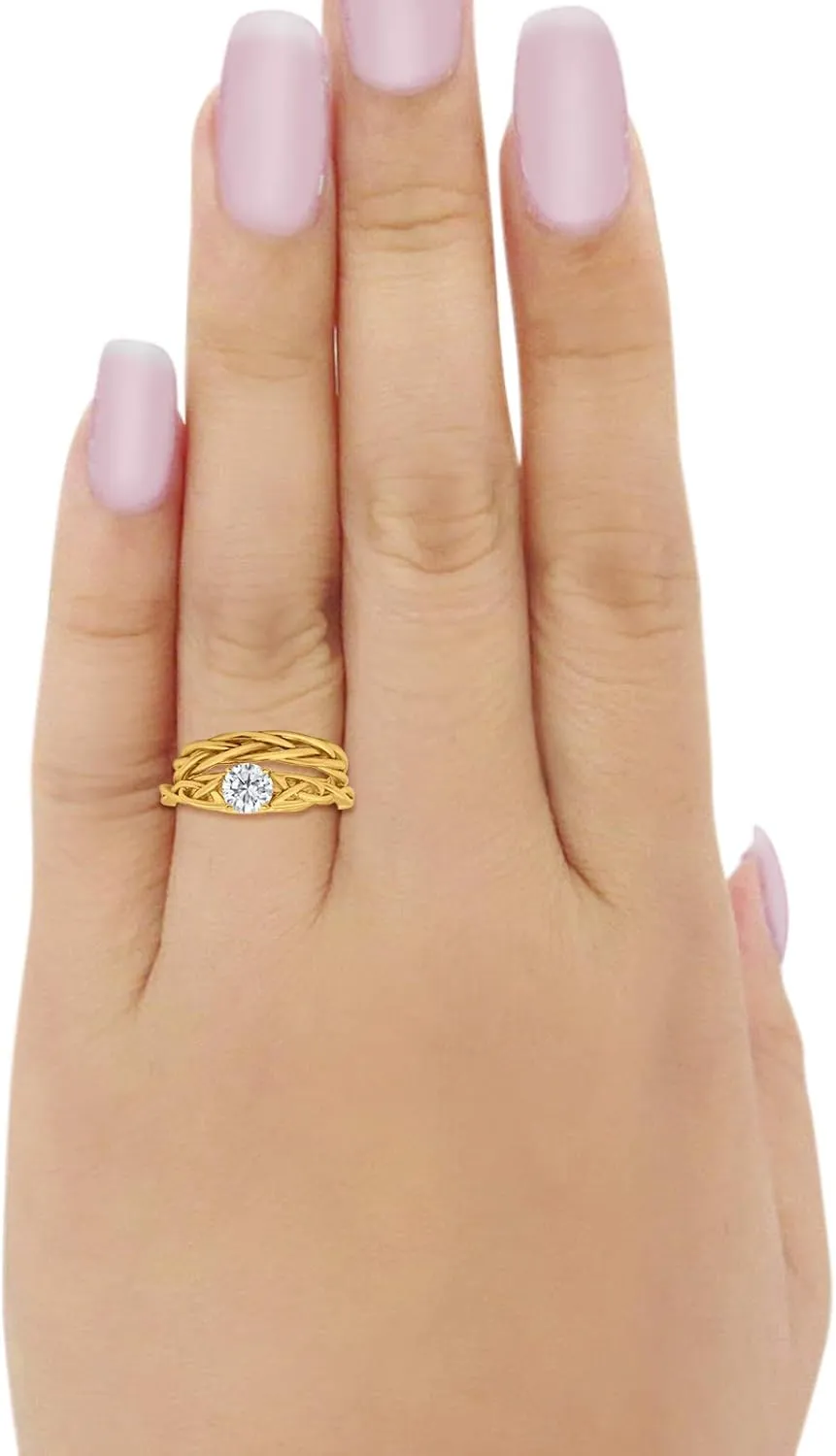 Blue Apple Co. Round Simulated Stone Celtic Trinity Wedding Engagement Band Ring Braided Two Piece Bridal Set