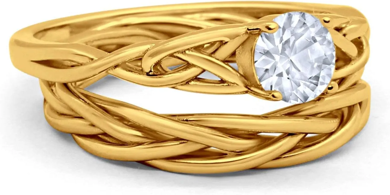 Blue Apple Co. Round Simulated Stone Celtic Trinity Wedding Engagement Band Ring Braided Two Piece Bridal Set
