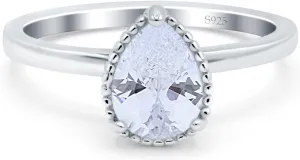 Blue Apple Co. Vintage Style Art Deco Solitaire Accent Pear Wedding Engagement Ring Simulated Cubic Zirconia 925 Sterling Silver