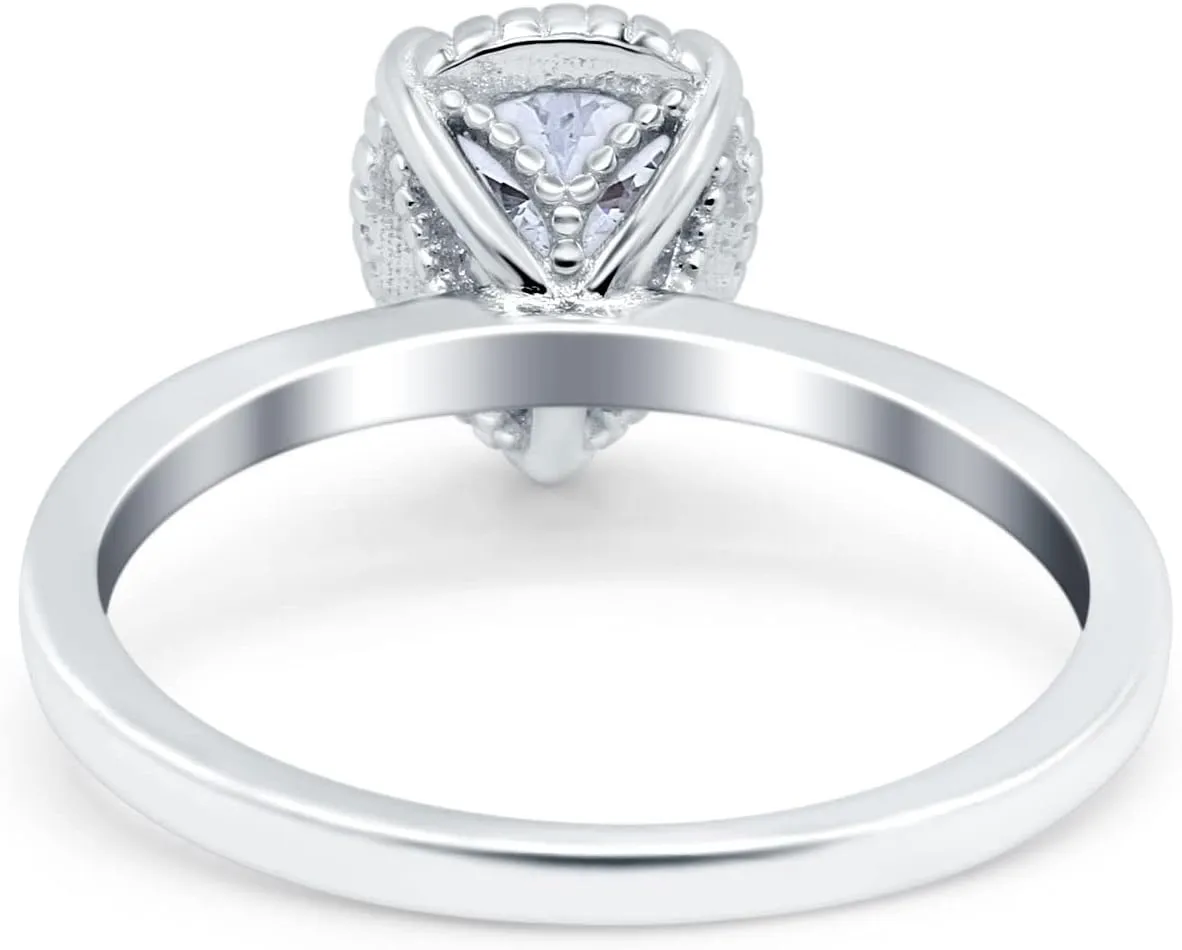 Blue Apple Co. Vintage Style Art Deco Solitaire Accent Pear Wedding Engagement Ring Simulated Cubic Zirconia 925 Sterling Silver
