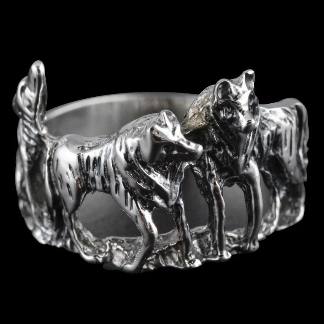 Blue Apple Co. Wolves Band Ring 925 Sterling Silver Wolf Pack Ring Wolves