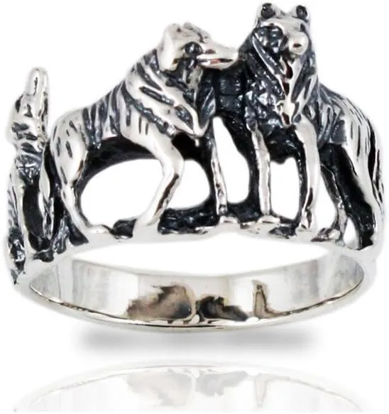 Blue Apple Co. Wolves Band Ring 925 Sterling Silver Wolf Pack Ring Wolves