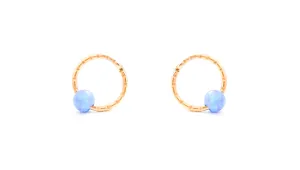 Blue Opal Circle Earrings Gold Filled Studs Minimalist Handmade Textured Ear jewelry Open Circle