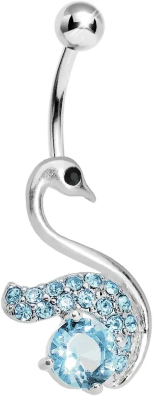 Body Candy Brilliant Blue Graceful Paved Swan Belly Ring