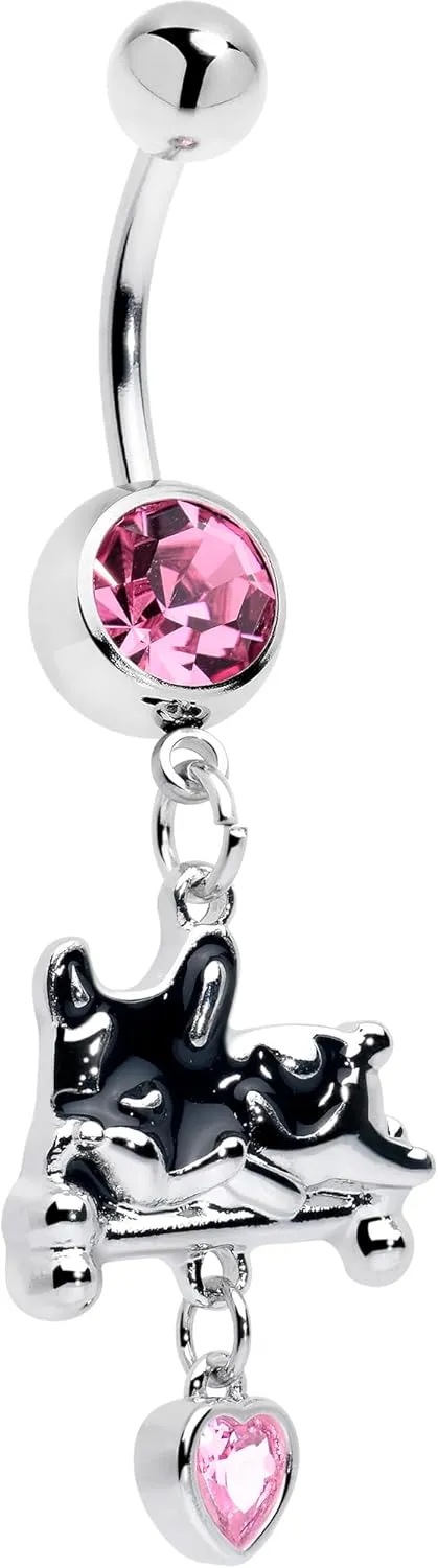 Body Candy Dangle Belly Ring - 316L Stainless Steel Navel Ring Piercing Sleepy French Bulldog Belly Button Ring for Women Men