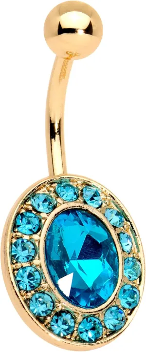 Body Candy Gold Tone IP Steel Brilliant Blue Accent Regal Bliss Belly Button Ring