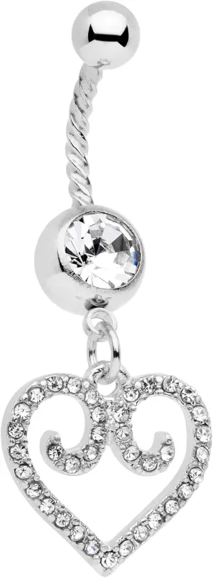 Body Candy Rose Gold Tone PVD Steel Clear Accent Navel Ring Piercing Regal Heart Dangle Belly Button Ring
